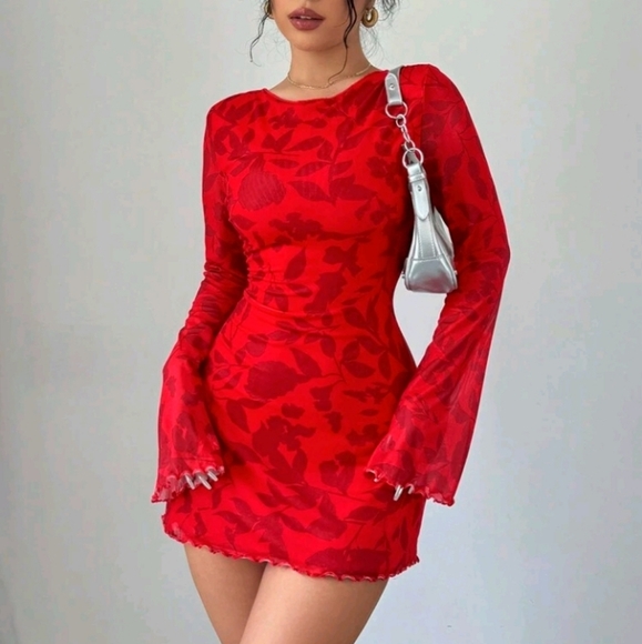 Dresses & Skirts - Women's Floral Print Backless Flare Sleeve Mini Dress,Summer Dresses